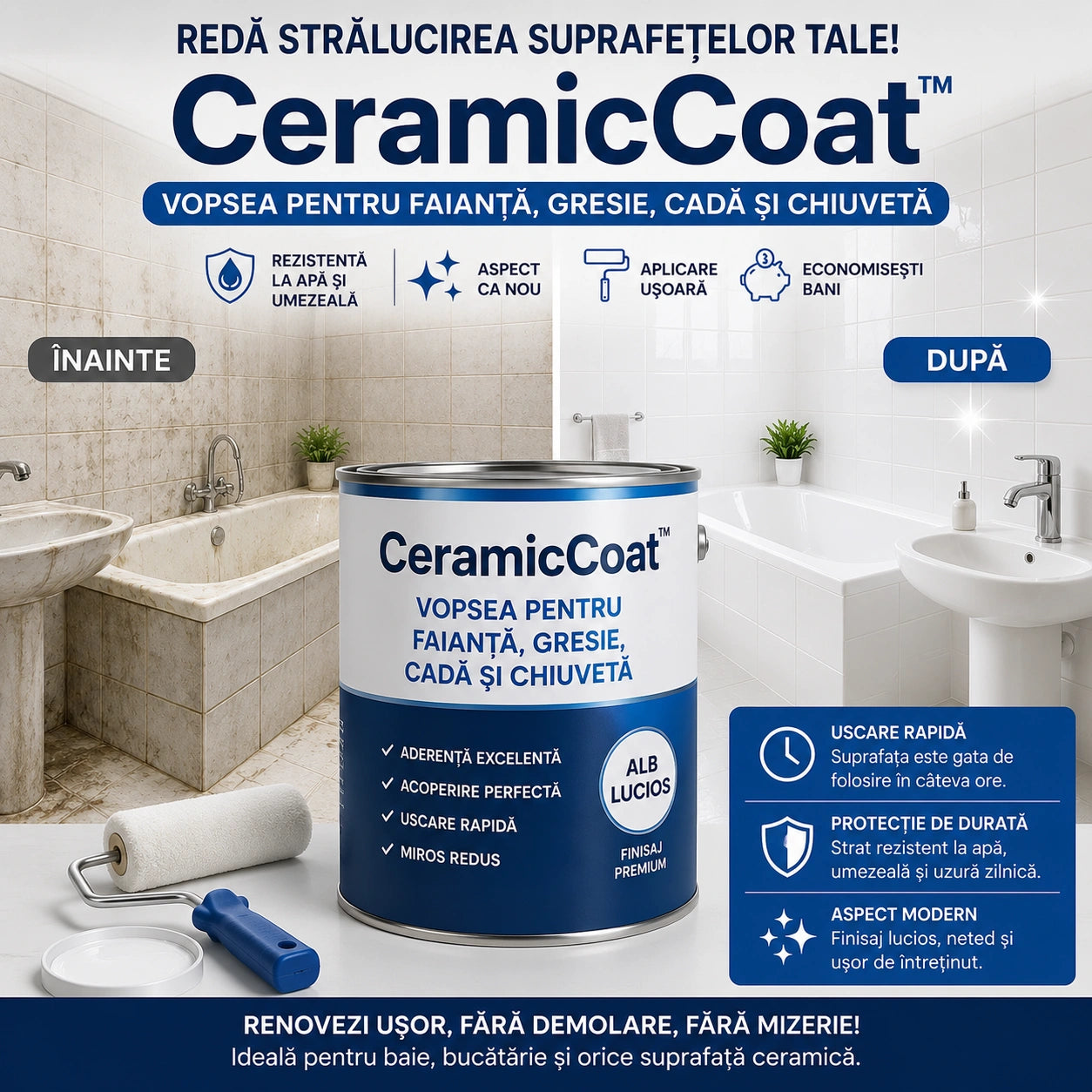 Vopsea Pentru Faianță CeramicCoat – Baie Ca Nouă Fără Renovare